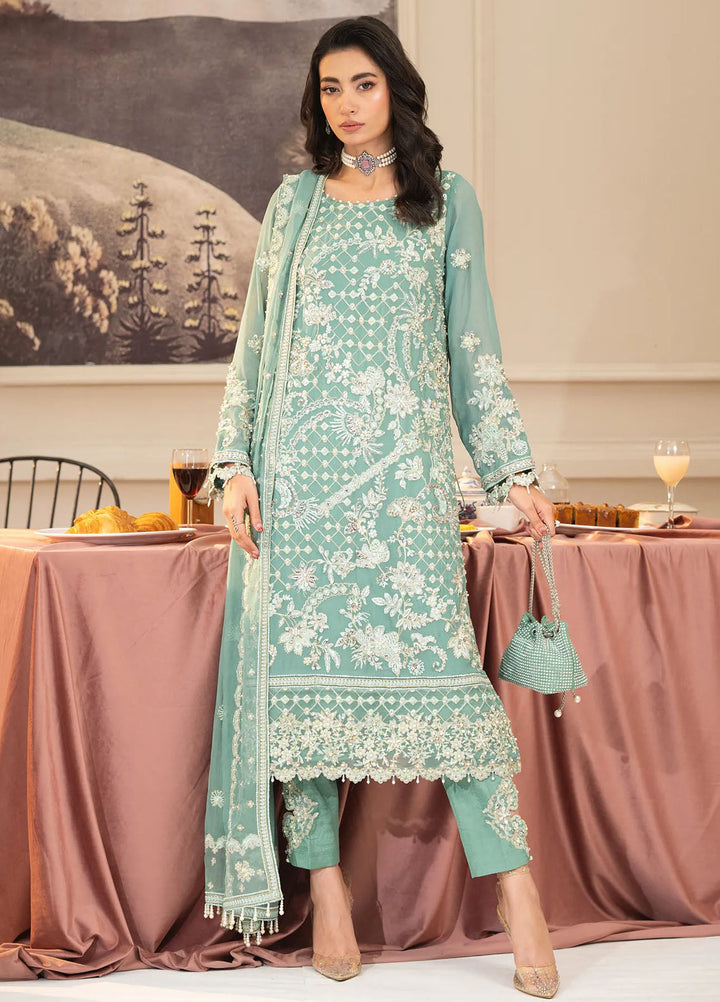 Khurshid Pret Embroidered Chiffon 3 Piece Suit Sage