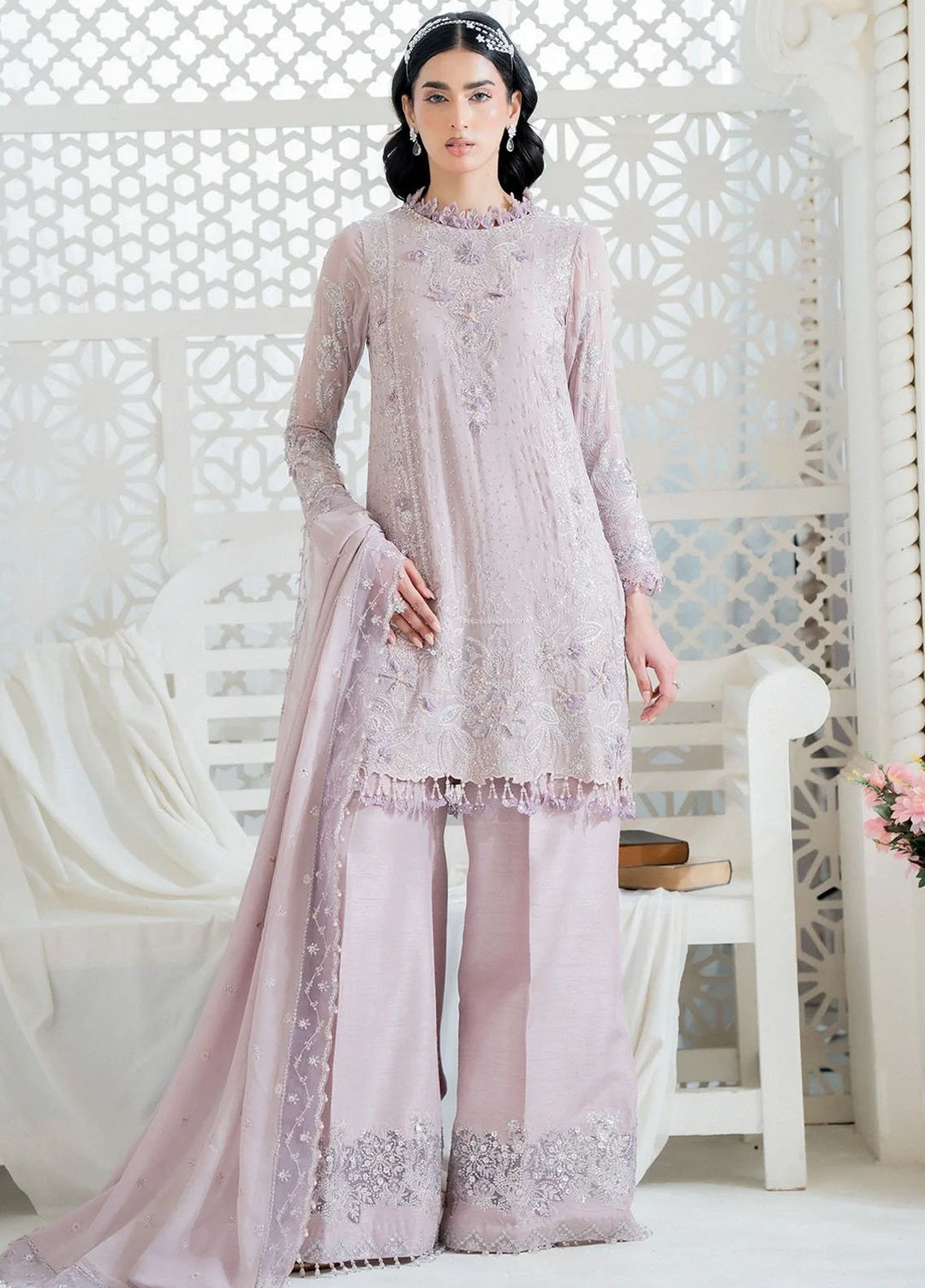 Khurshid Pret Embroidered Georgette Chiffon 3 Piece Suit Blush