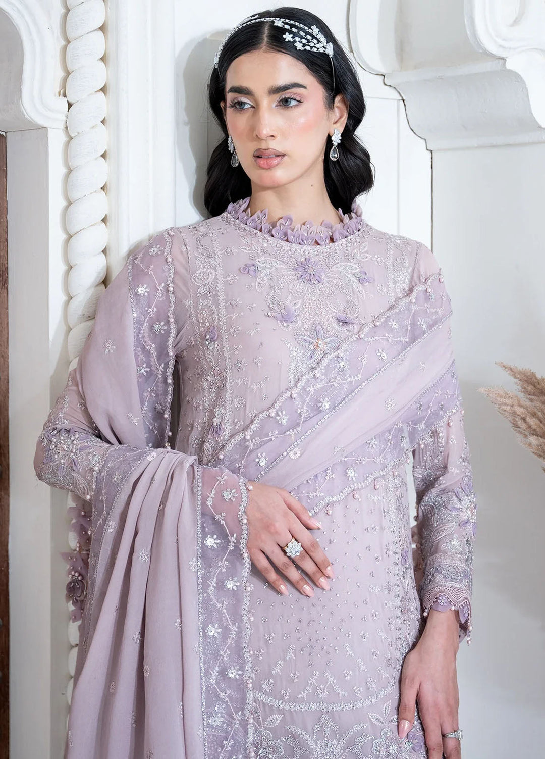 Khurshid Pret Embroidered Georgette Chiffon 3 Piece Suit Blush