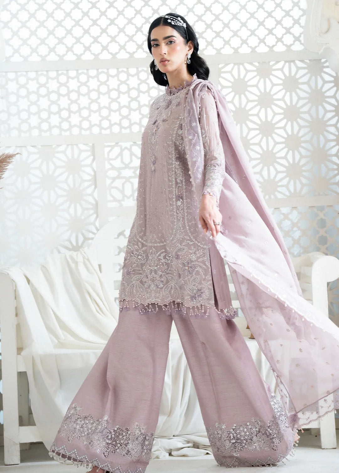 Khurshid Pret Embroidered Georgette Chiffon 3 Piece Suit Blush