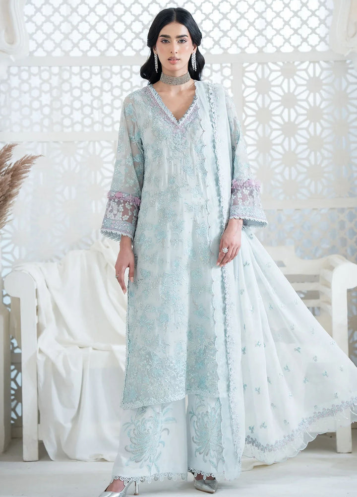 Khurshid Pret Embroidered Georgette Chiffon 3 Piece Suit Fern