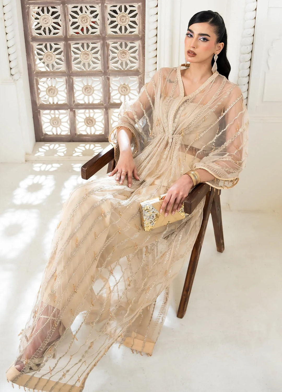 Khurshid Pret Embroidered Net 2 Piece Suit Glow