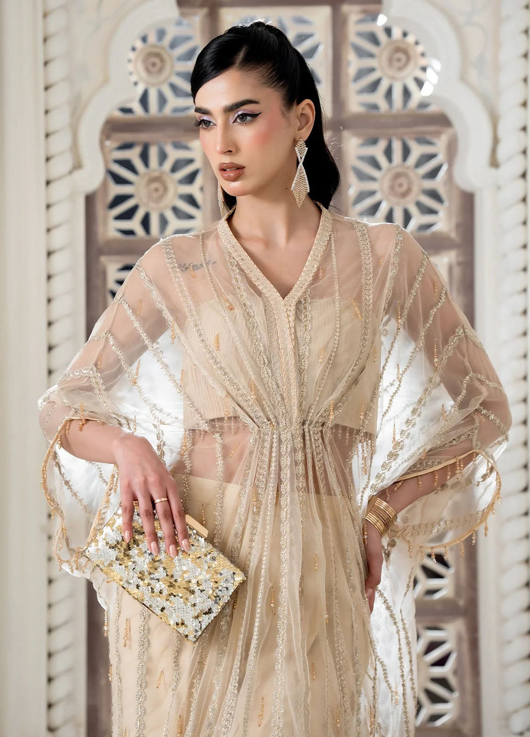 Khurshid Pret Embroidered Net 2 Piece Suit Glow