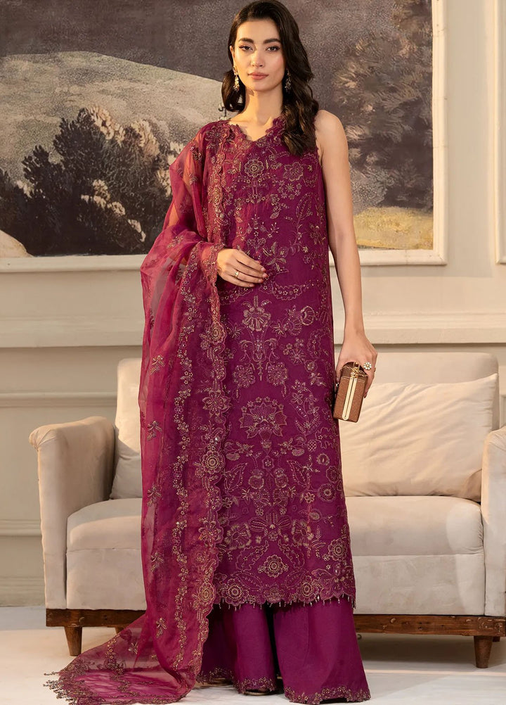 Khurshid Pret Embroidered Organza 3 Piece Suit Berryglow