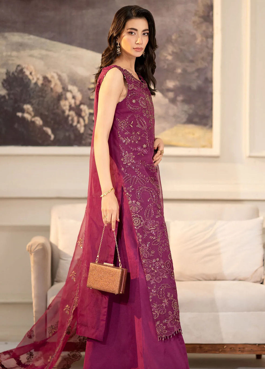 Khurshid Pret Embroidered Organza 3 Piece Suit Berryglow