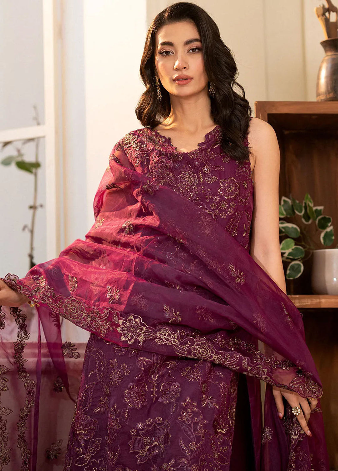 Khurshid Pret Embroidered Organza 3 Piece Suit Berryglow