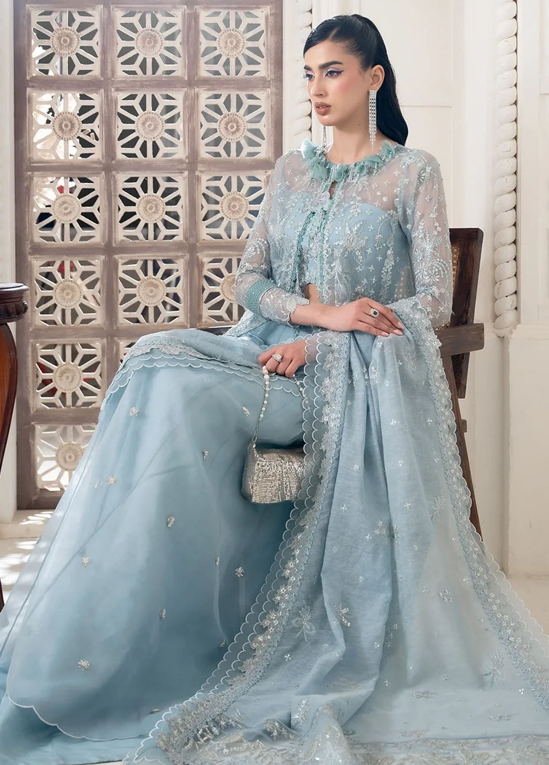 Khurshid Pret Embroidered Organza 3 Piece Suit Dove