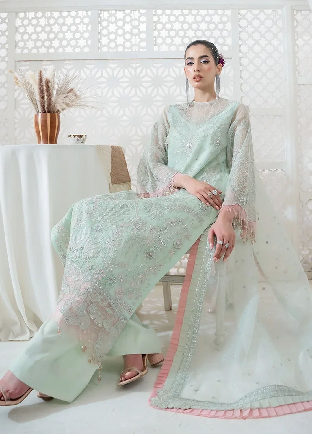 Khurshid Pret Embroidered Organza 3 Piece Suit Petal