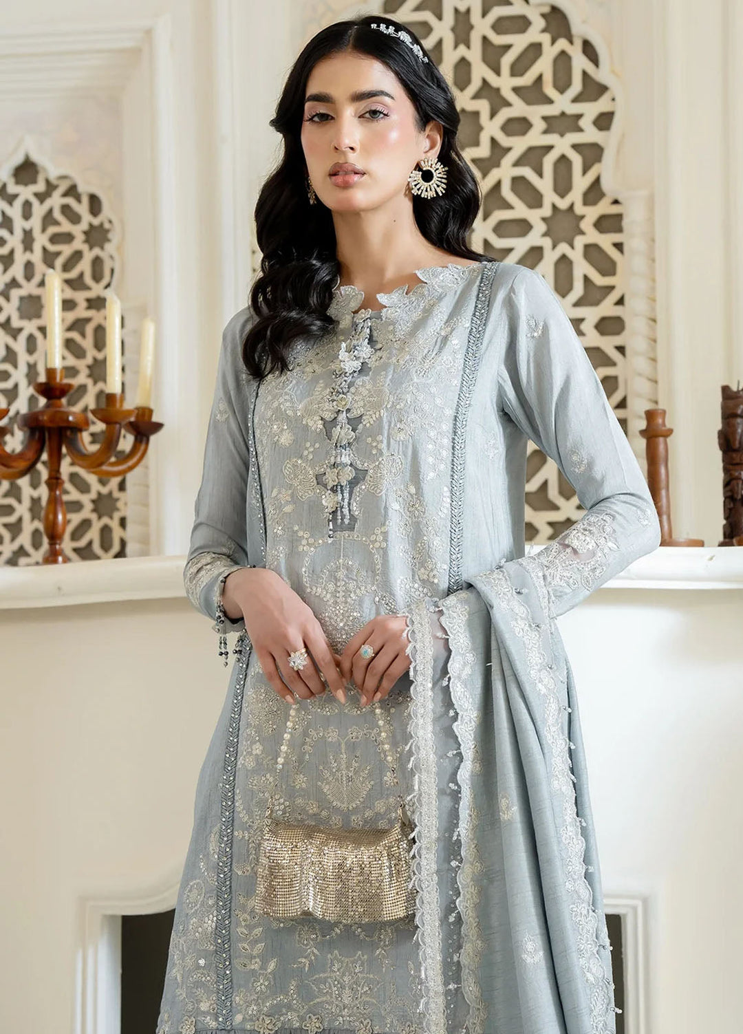 Khurshid Pret Embroidered Raw Silk 3 Piece Suit Lily