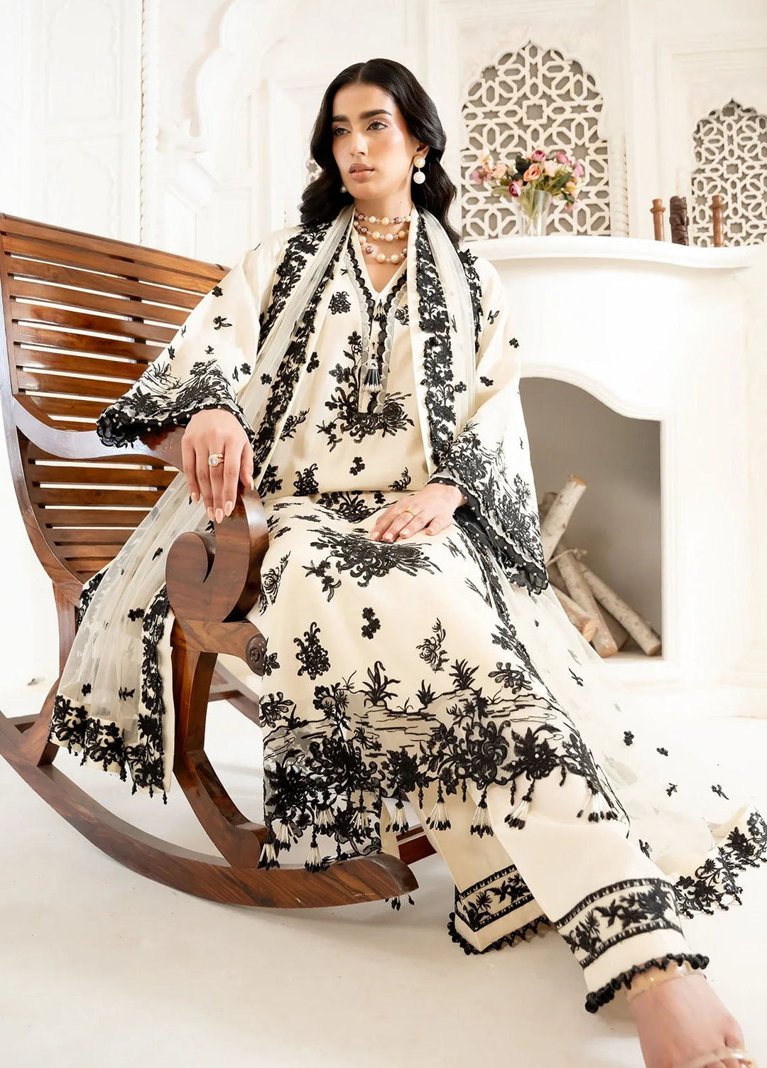 Khurshid Pret Embroidered Raw Silk 3 Piece Suit Sterling