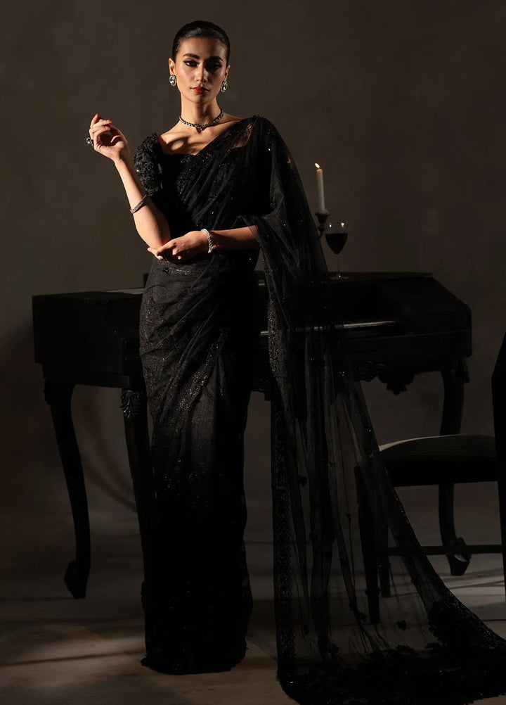 Khurshid Pret Embroidered Raw Silk Saree Onyx