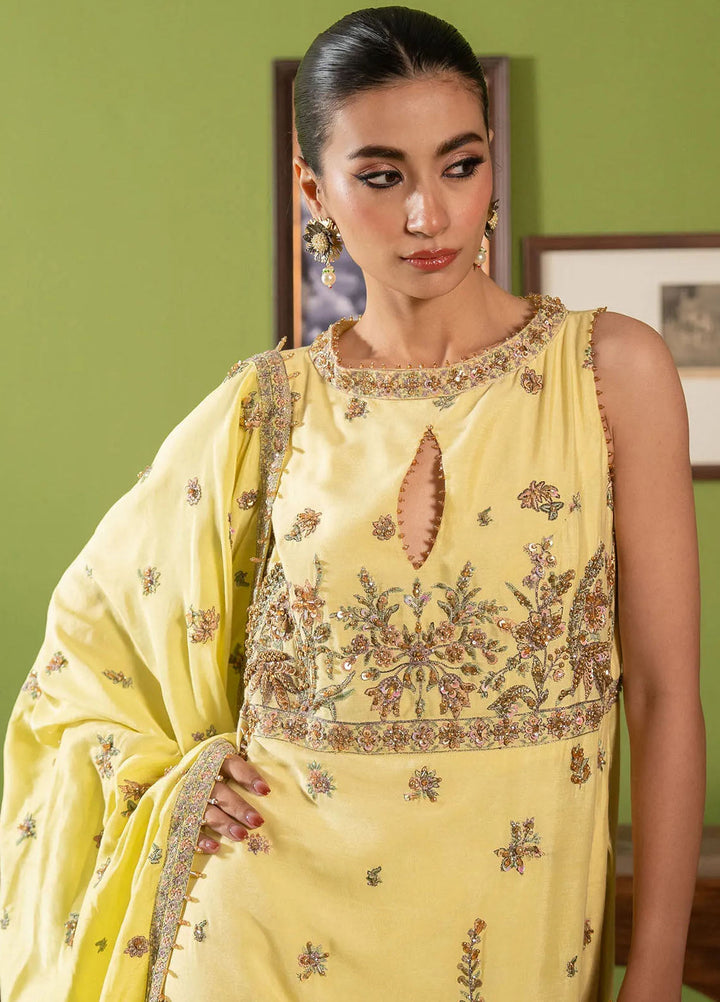 Khurshid Pret Embroidered Silk Cotton Net 3 Piece Suit Amber