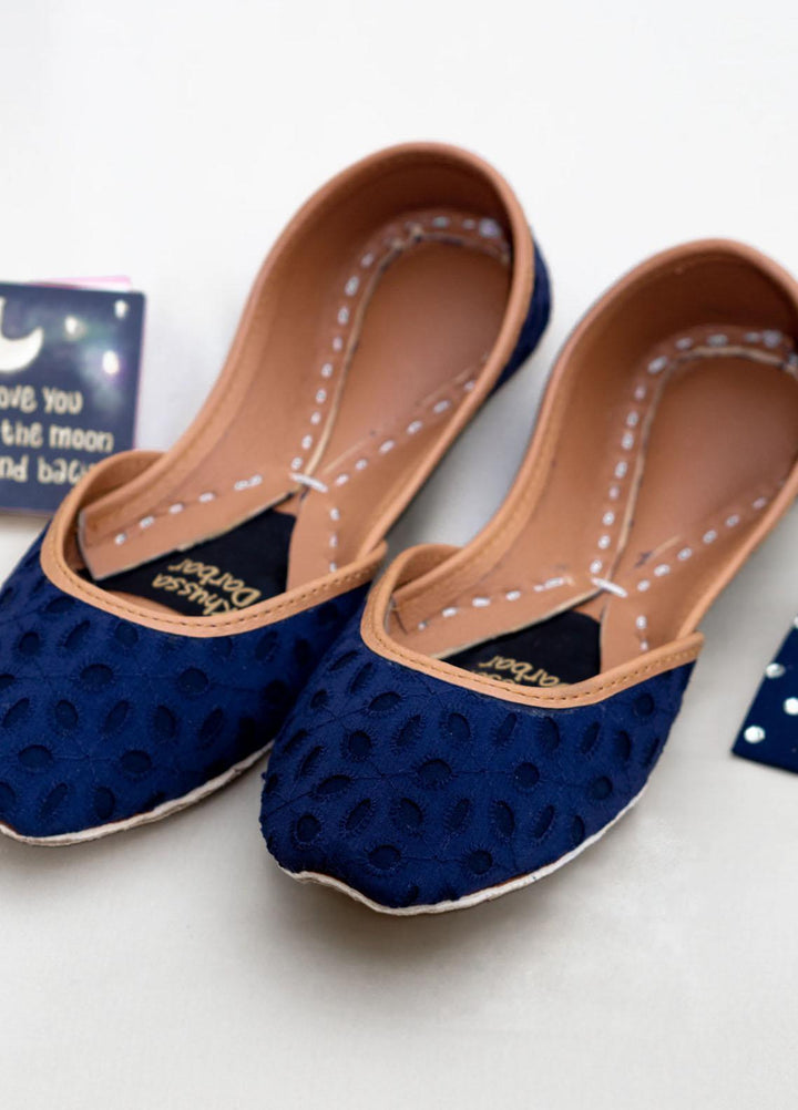 Khussa Darbar Casual Style   Khussa Navy-Blue Chikankari