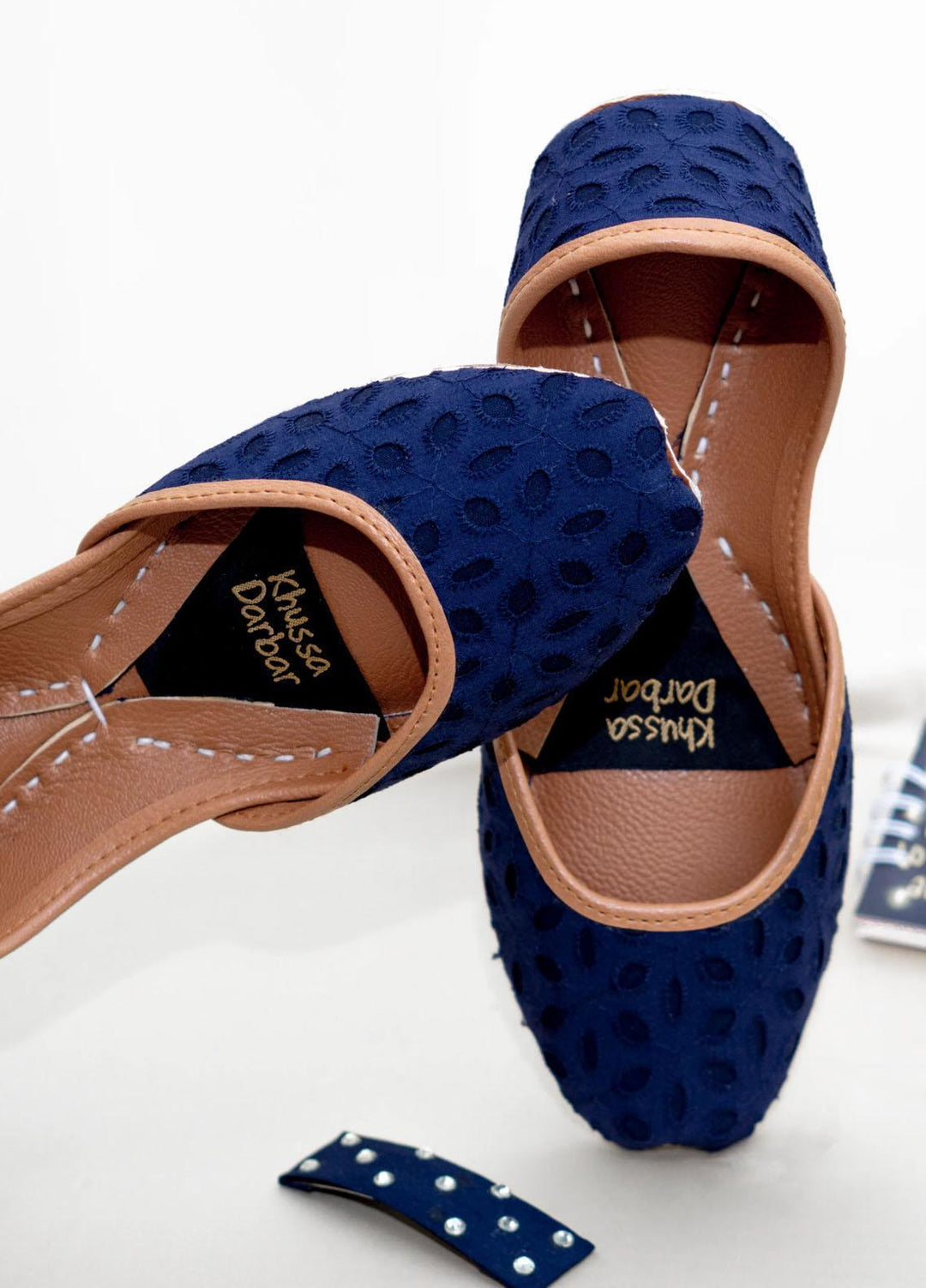 Khussa Darbar Casual Style   Khussa Navy-Blue Chikankari