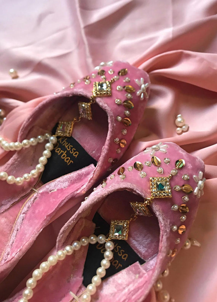 Khussa Darbar Festive Style Velvet  Khussa Gulabi Kalakand