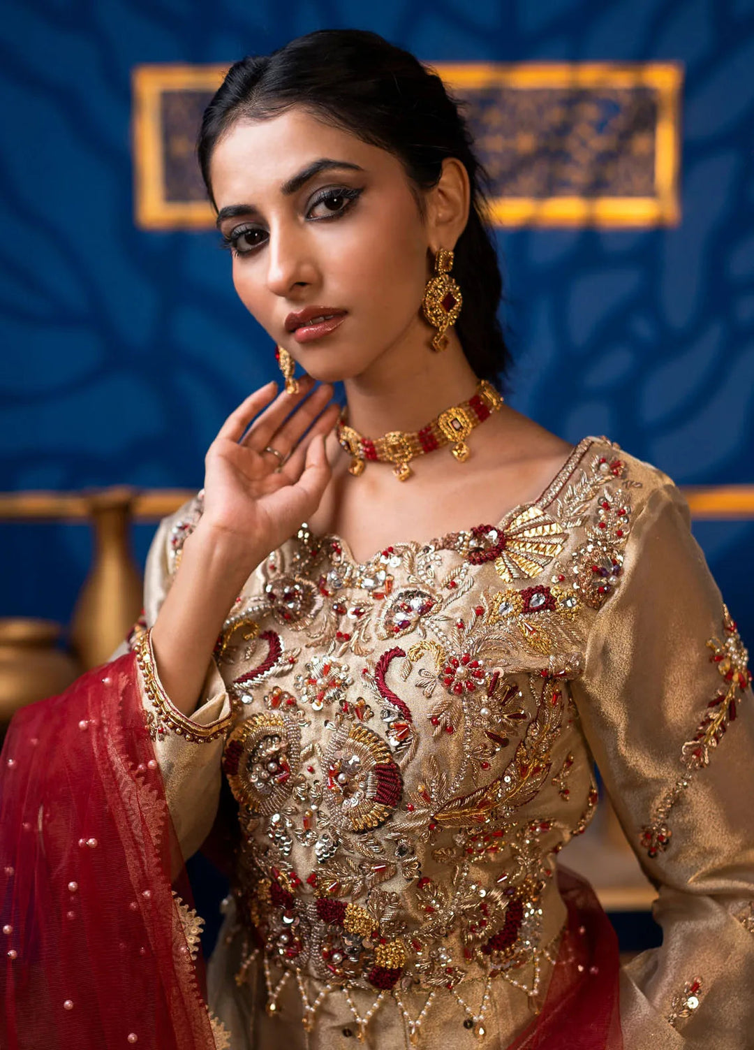 Khuwab by Kazma Pret Embroidered Lama Tissue 3 Piece Suit Aurum