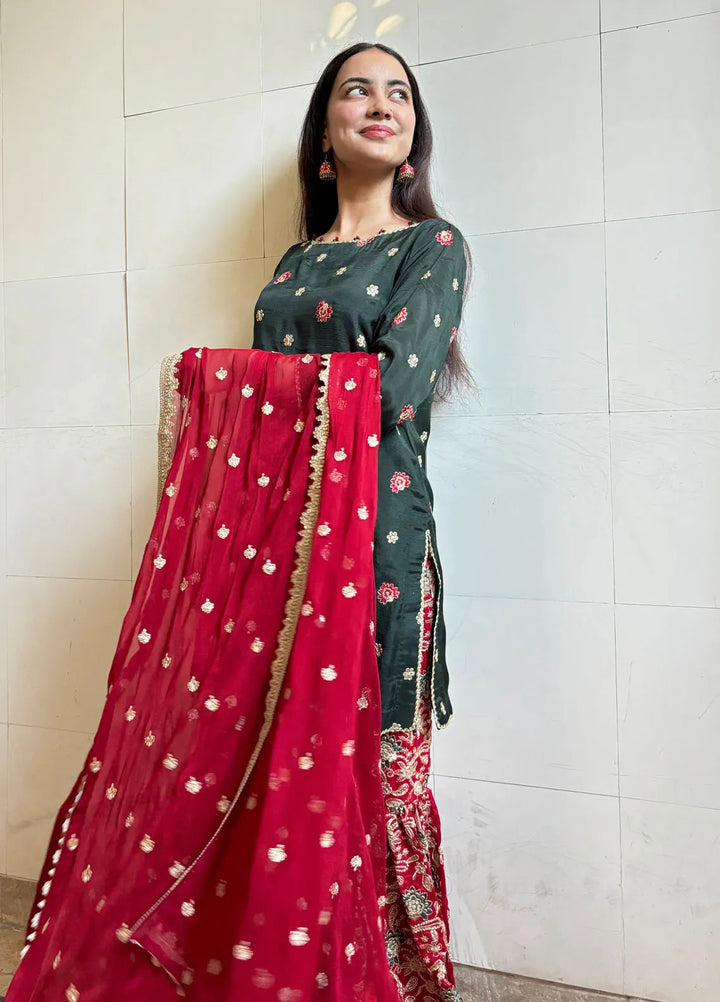 Khuwab by Kazma Pret Embroidered Raw silk 3 Piece Suit Gharara