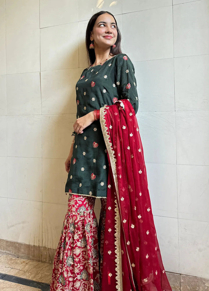 Khuwab by Kazma Pret Embroidered Raw silk 3 Piece Suit Gharara