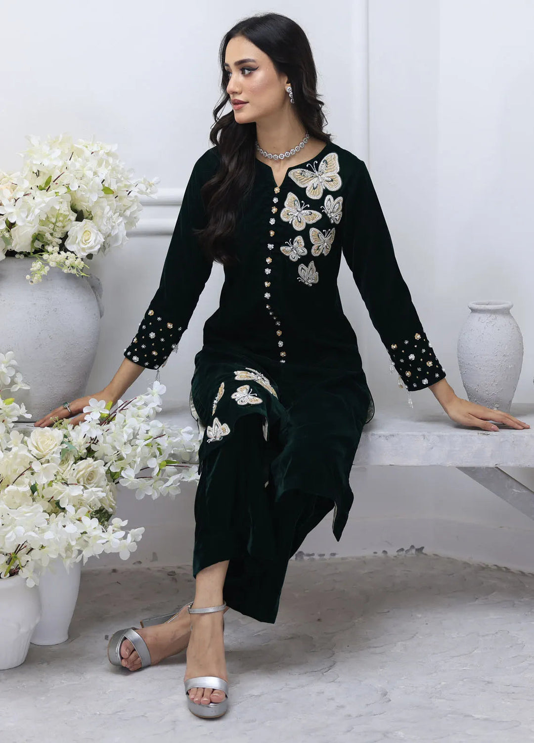 Khuwab by Kazma Pret Embroidered Velvet 2 Piece Suit Butterfly Bliss