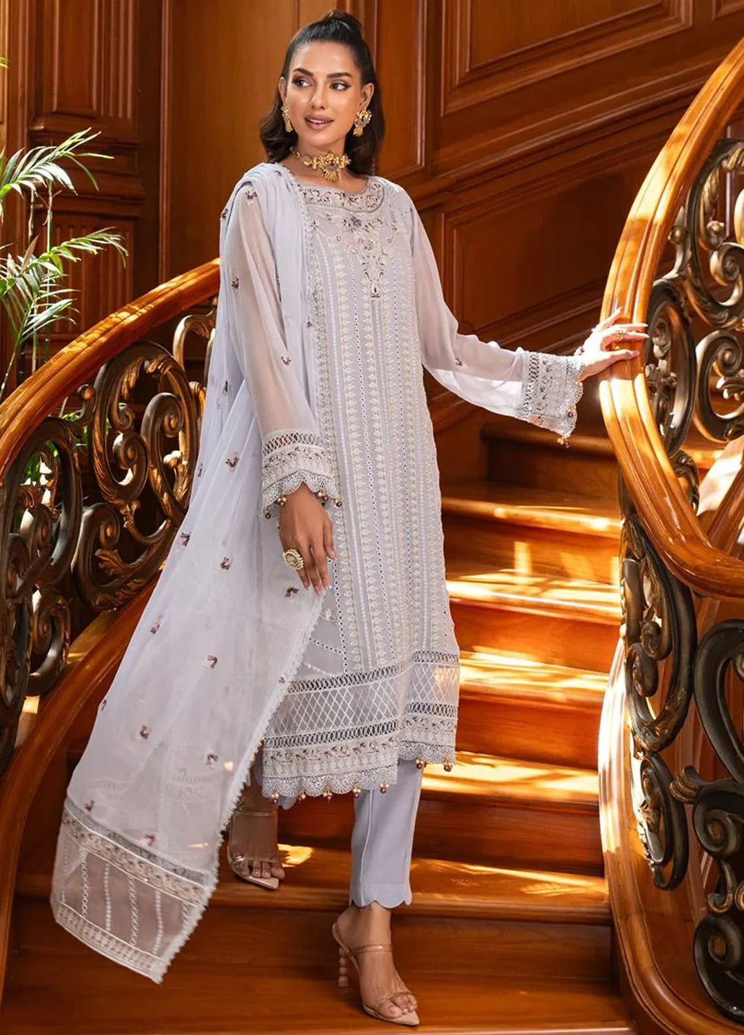 Khuwabeeda by Addee Embroidered Chiffon Suit Unstitched 4 Piece AD24K  MF-012 Fari - Festive Collection