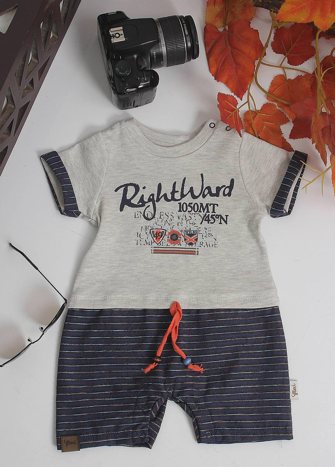 Sanaulla Exclusive Range Cotton Fancy Pret Romper for Kids -  213682 Blue