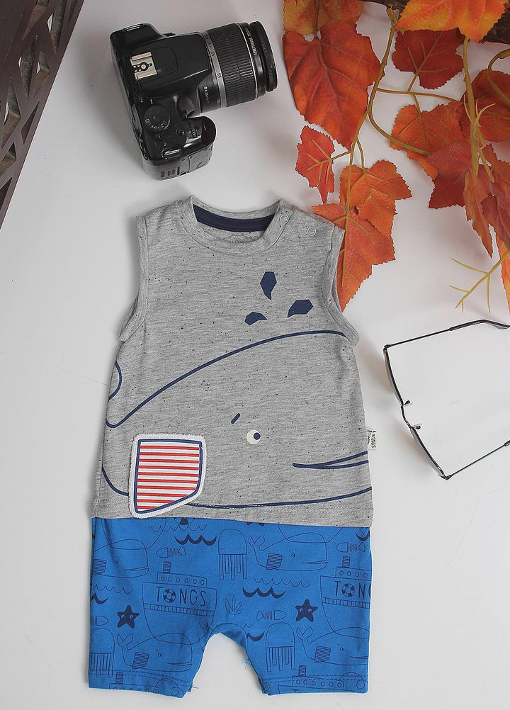 Sanaulla Exclusive Range Cotton Fancy Pret Romper for Kids -  2851 Grey