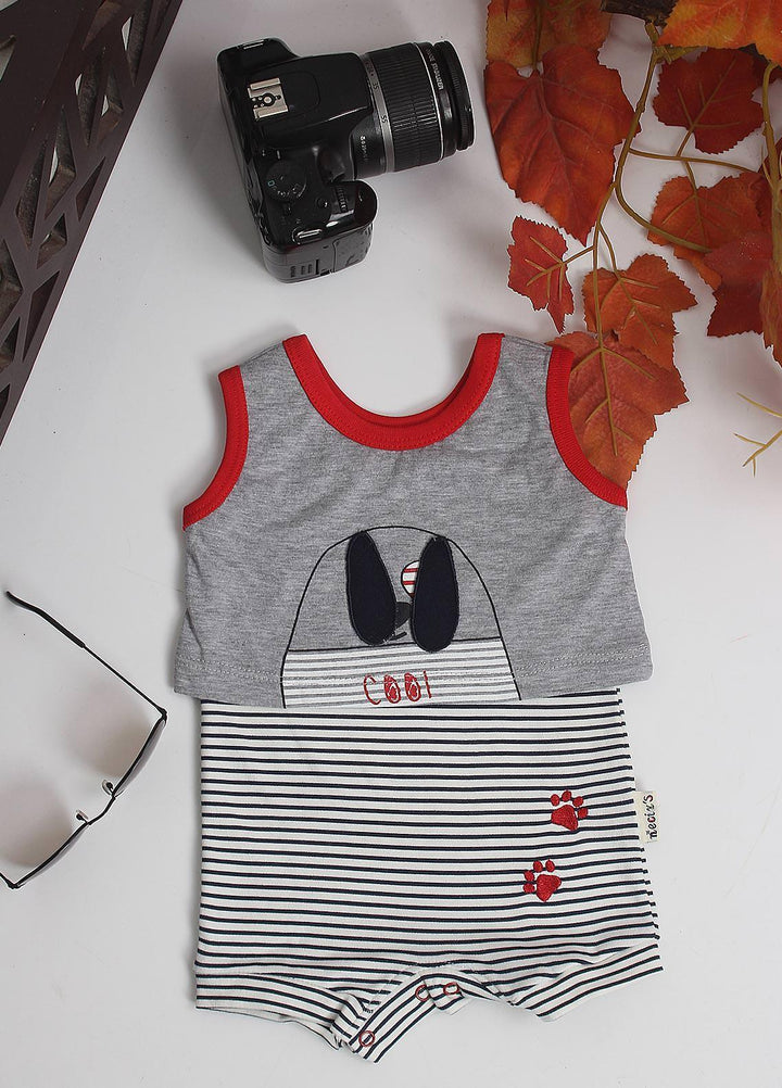 Sanaulla Exclusive Range Cotton Fancy Pret Romper for Kids -  1222 Grey