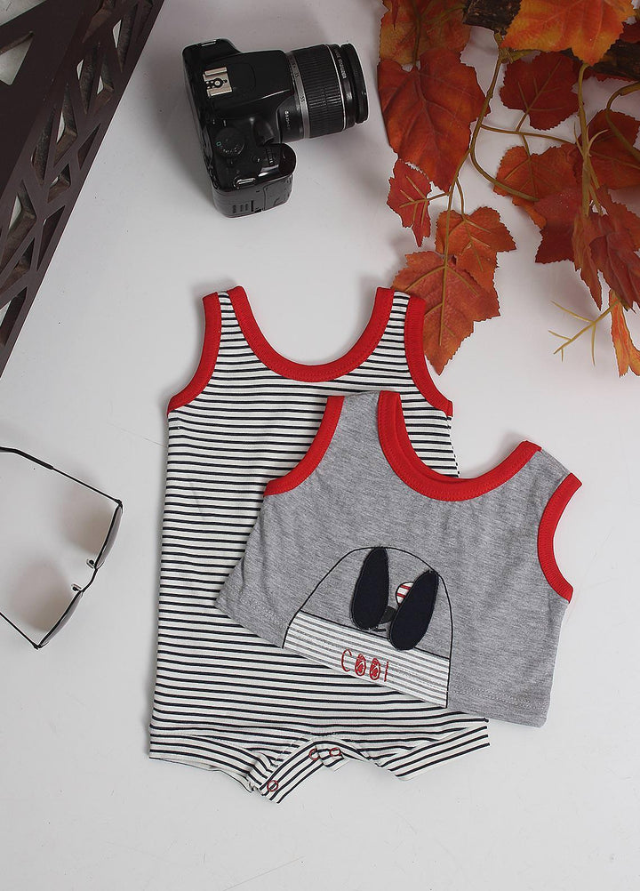 Sanaulla Exclusive Range Cotton Fancy Pret Romper for Kids -  1222 Grey