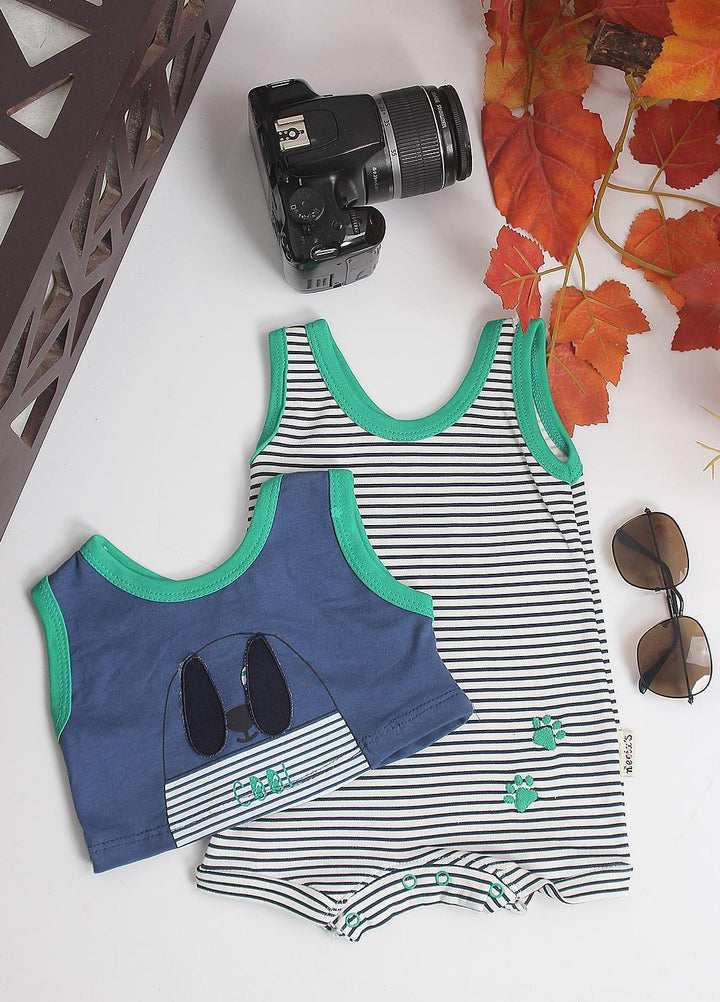 Sanaulla Exclusive Range Cotton Fancy Pret Romper for Kids -  1222 Blue