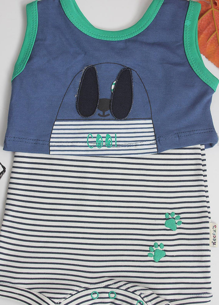 Sanaulla Exclusive Range Cotton Fancy Pret Romper for Kids -  1222 Blue