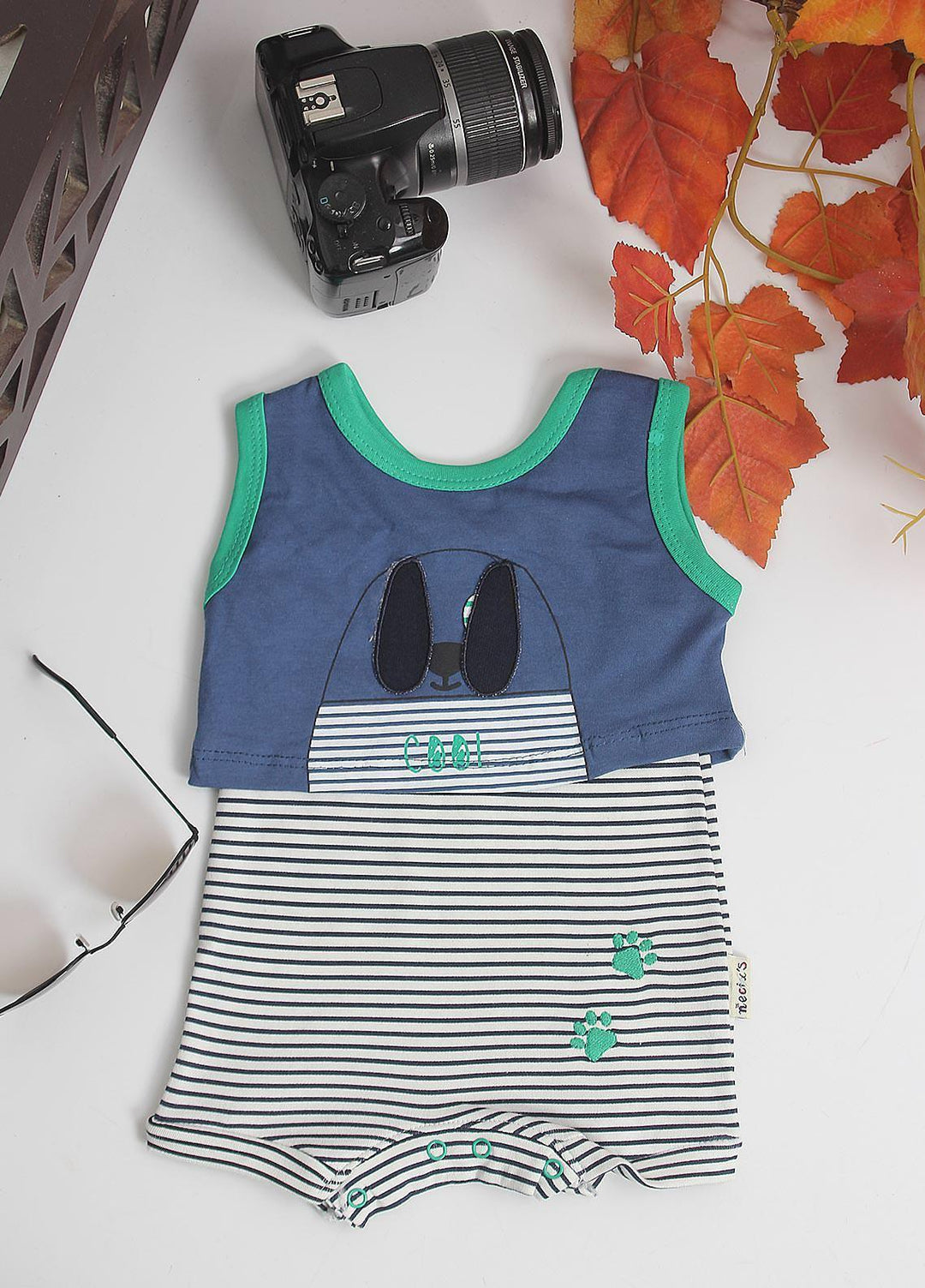 Sanaulla Exclusive Range Cotton Fancy Pret Romper for Kids -  1222 Blue