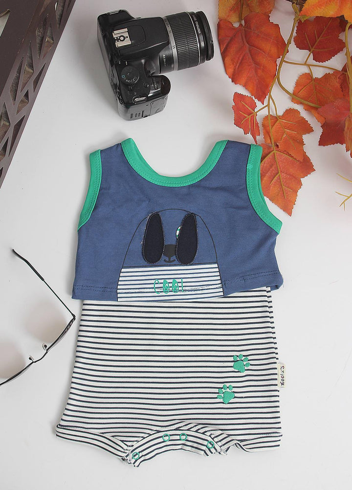 Sanaulla Exclusive Range Cotton Fancy Pret Romper for Kids -  1222 Blue