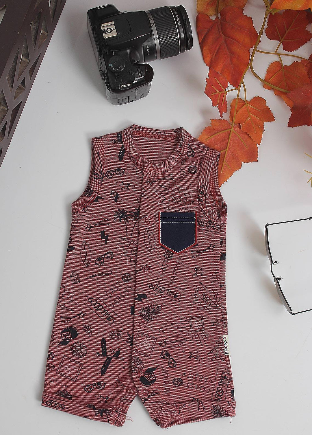 Sanaulla Exclusive Range Cotton Fancy Pret Romper for Kids -  212157 Rust