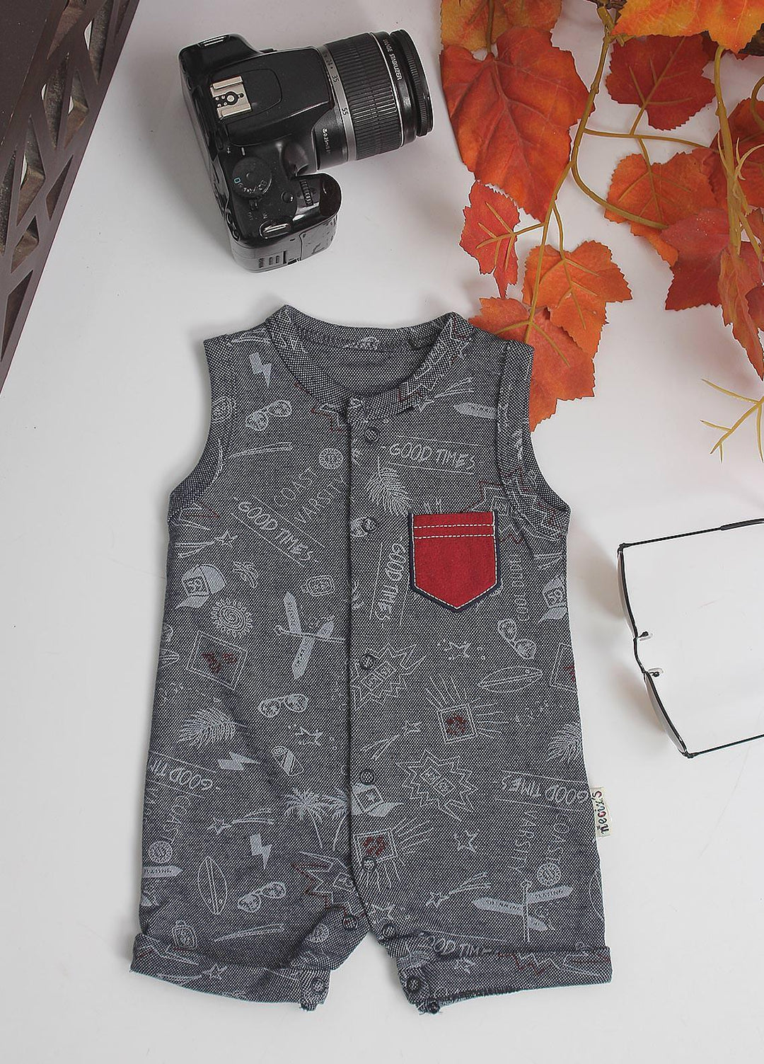 Sanaulla Exclusive Range Cotton Fancy Pret Romper for Kids -  212157 Grey