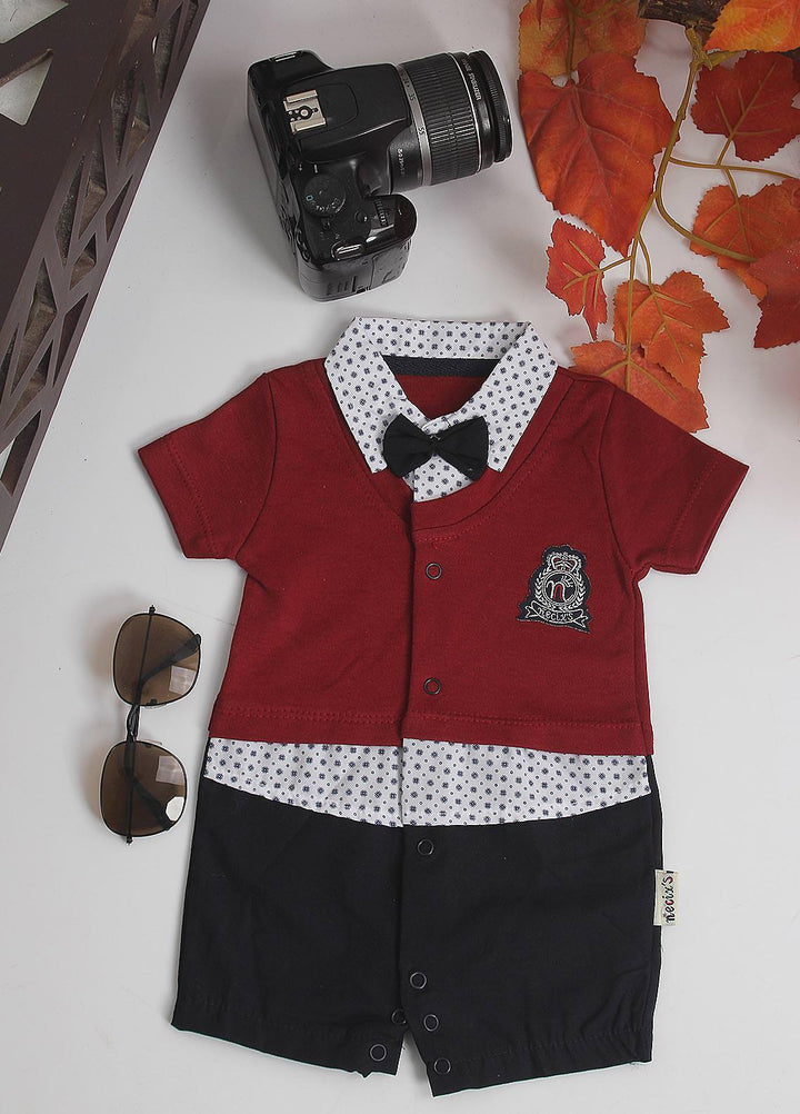 Sanaulla Exclusive Range Cotton Fancy Pret Romper for Kids -  1182 Maroon