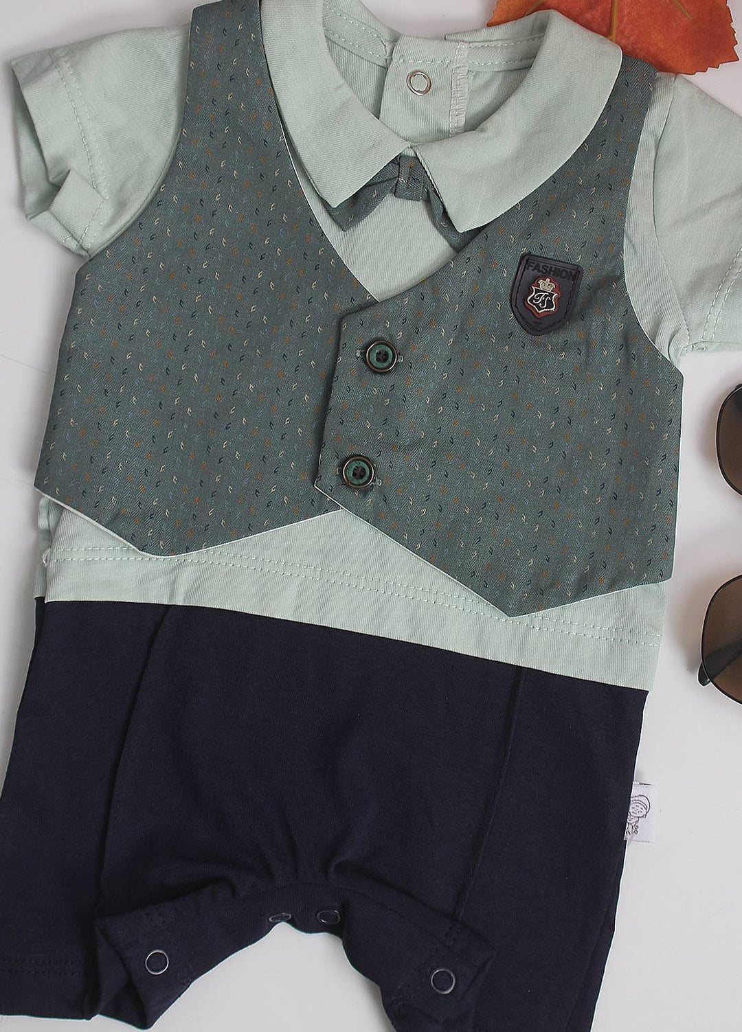 Sanaulla Exclusive Range Cotton Fancy Pret Romper for Kids -  3034 Green