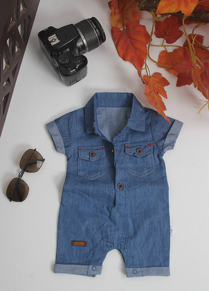 Sanaulla Exclusive Range Cotton Fancy Pret Romper for Kids -  3024 Blue