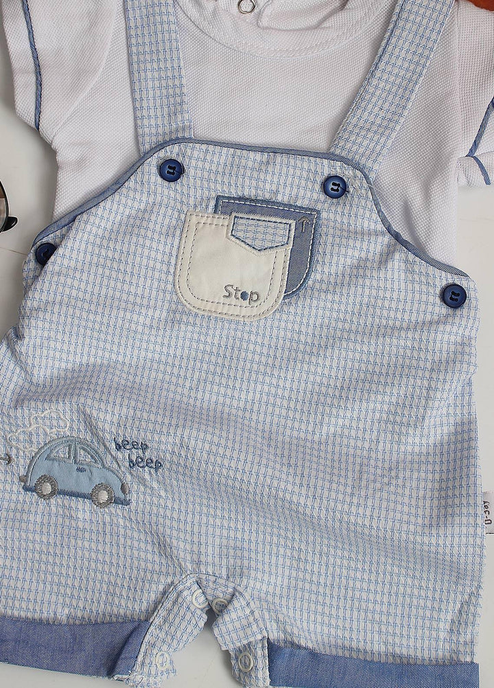 Sanaulla Exclusive Range Cotton Fancy Pret Romper for Kids -  3028 Sk-Blue