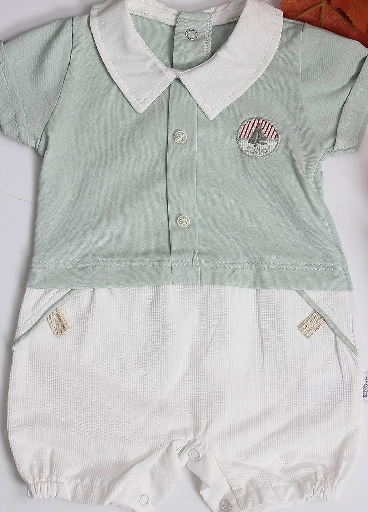 Sanaulla Exclusive Range Cotton Fancy Pret Romper for Kids -  3019 Green