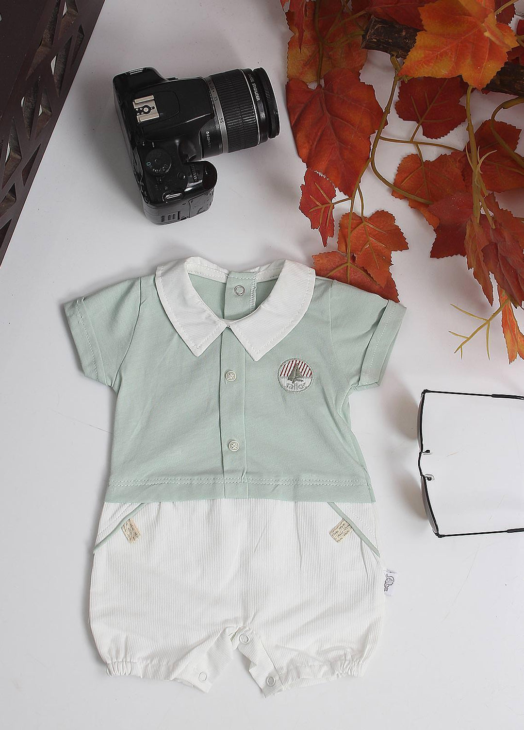 Sanaulla Exclusive Range Cotton Fancy Pret Romper for Kids -  3019 Green