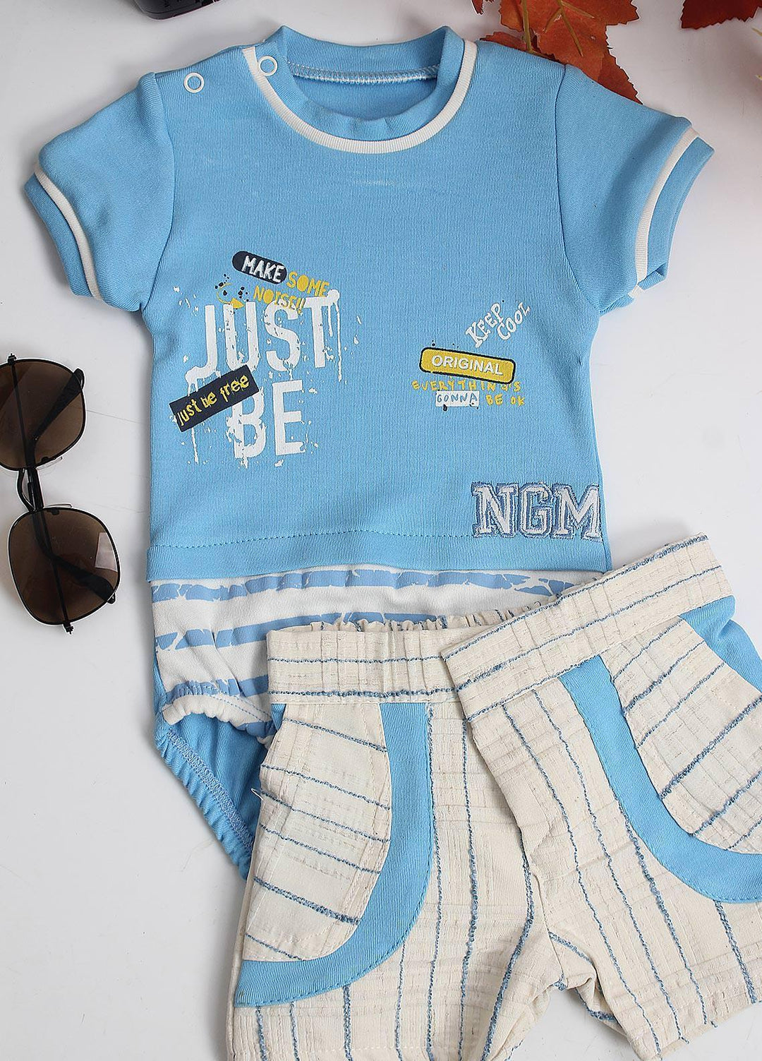 Sanaulla Exclusive Range Cotton Fancy Pret Romper for Kids -  1235 Sky Blue