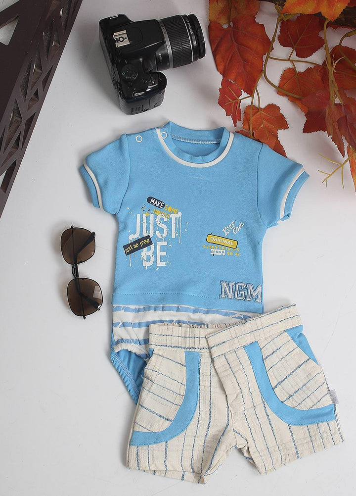 Sanaulla Exclusive Range Cotton Fancy Pret Romper for Kids -  1235 Sky Blue