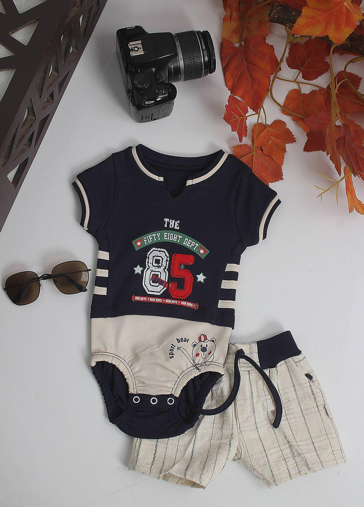 Sanaulla Exclusive Range Cotton Fancy Pret Romper for Kids -  1236 Navy Blue
