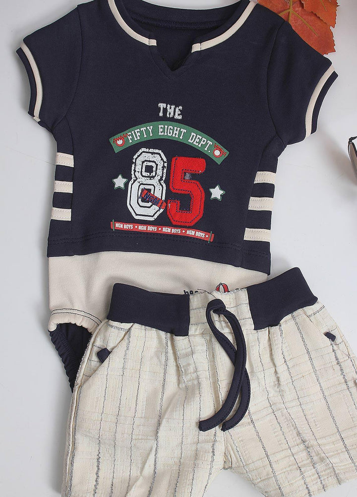 Sanaulla Exclusive Range Cotton Fancy Pret Romper for Kids -  1236 Navy Blue