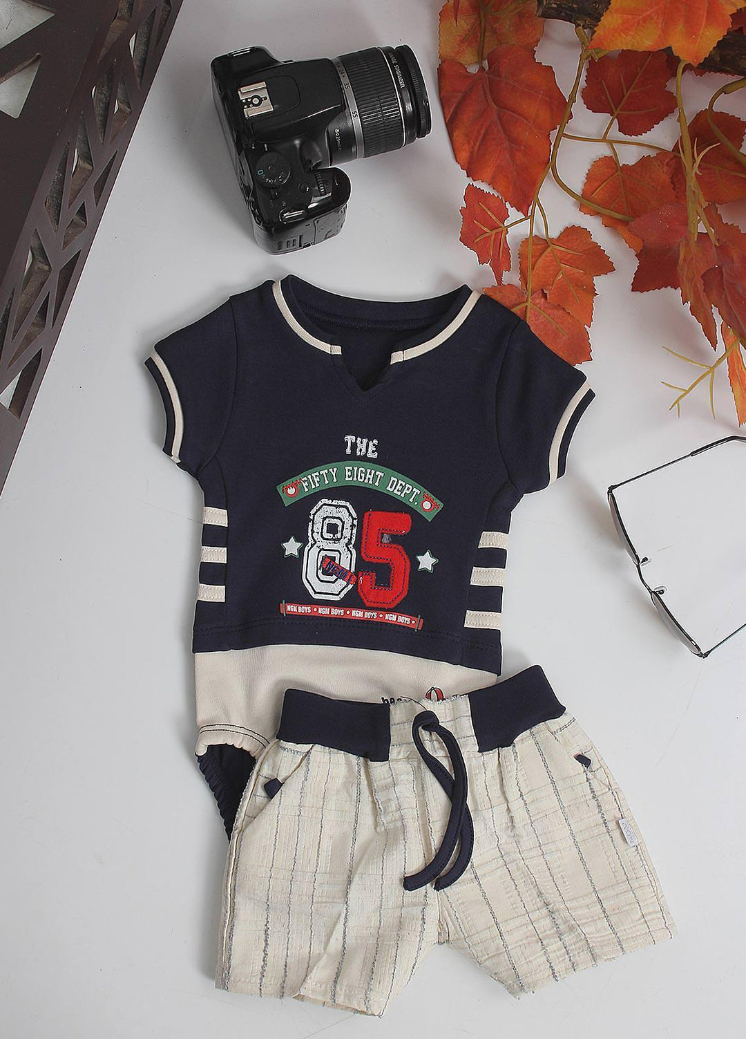 Sanaulla Exclusive Range Cotton Fancy Pret Romper for Kids -  1236 Navy Blue