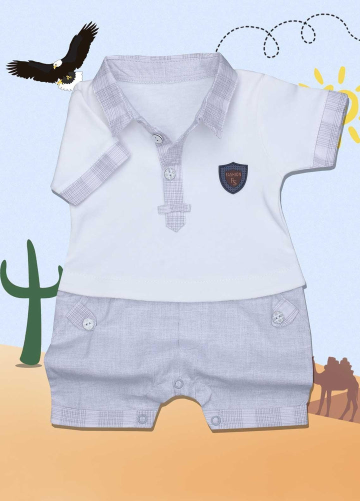 Sanaulla Exclusive Range Cotton Fancy Romper for Kids -  7232 White