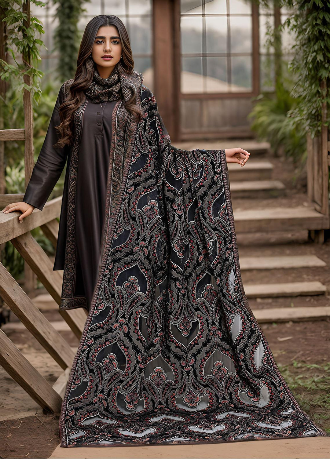 Sanaulla Exclusive Range  Pashmina  KPS 781 D-47 Black - Women Shawls