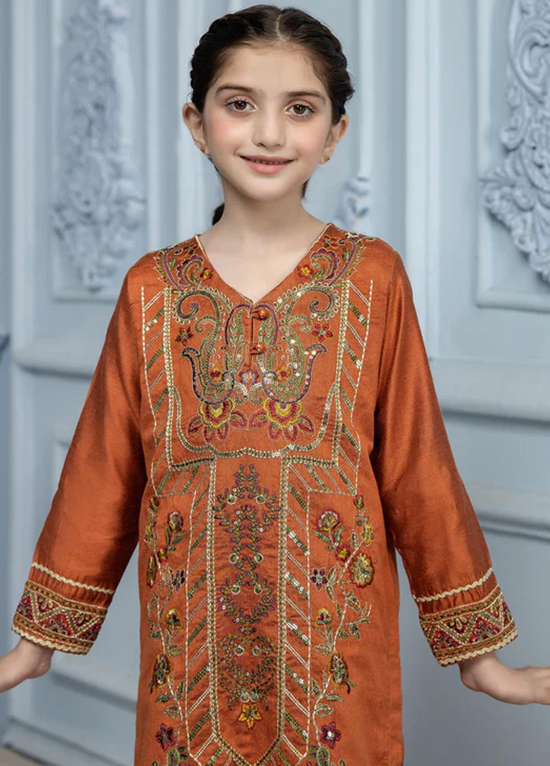 Kross Kulture Pret  Cotton Net Kurti KLE2-RV-22280 Kids Rust
