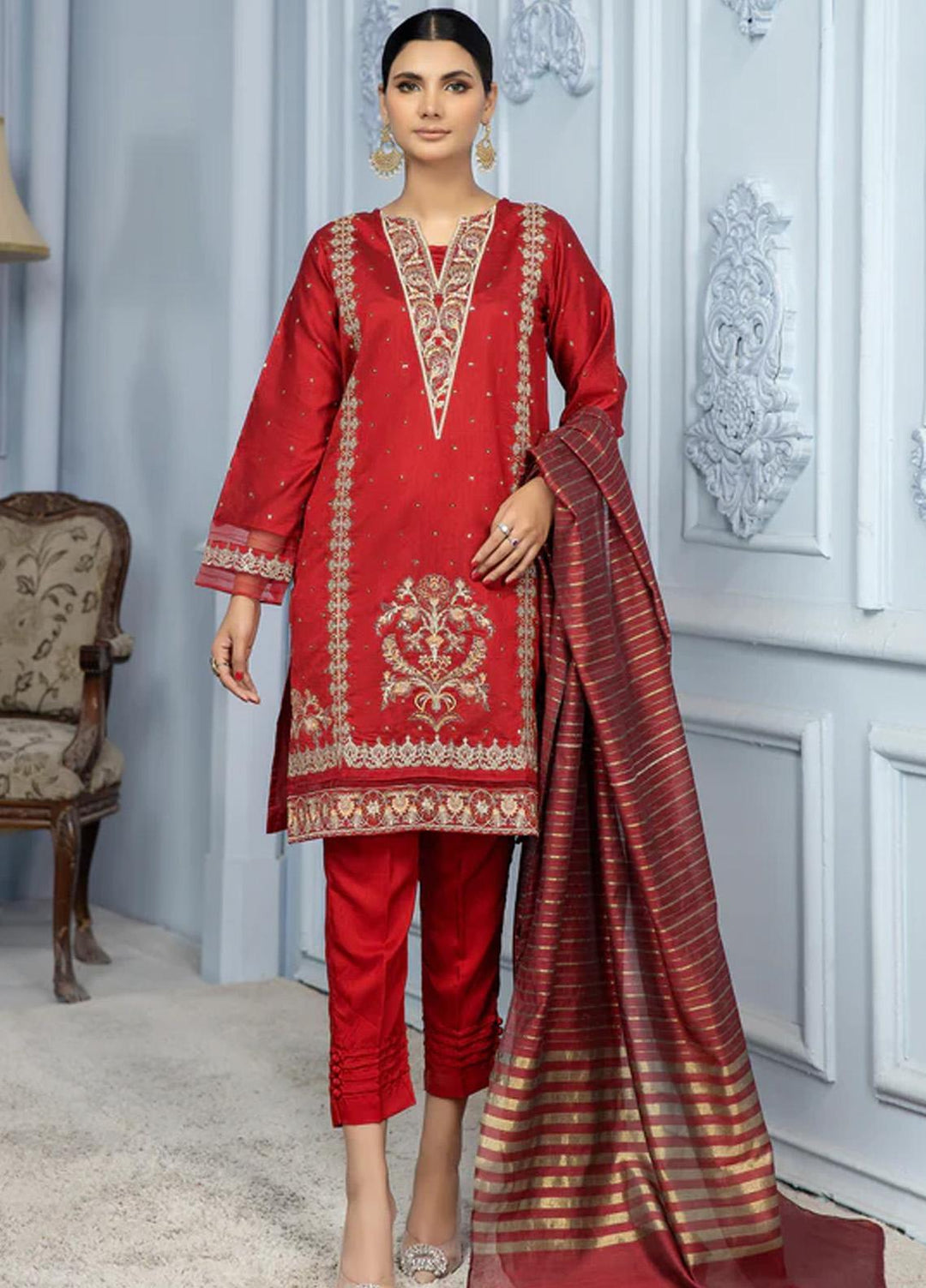 Kross Kulture Pret  Cotton Net 2 Piece Suit KLE2-22275-MOM Maroon