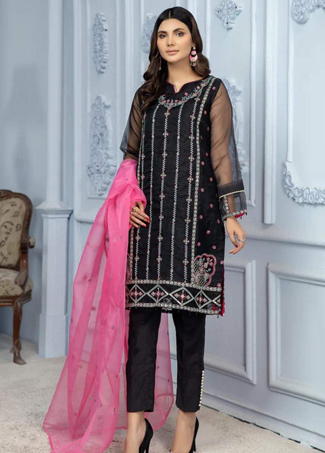 Kross Kulture Pret  Cotton Net 2 Piece Suit KLE2-22271-MOM Black